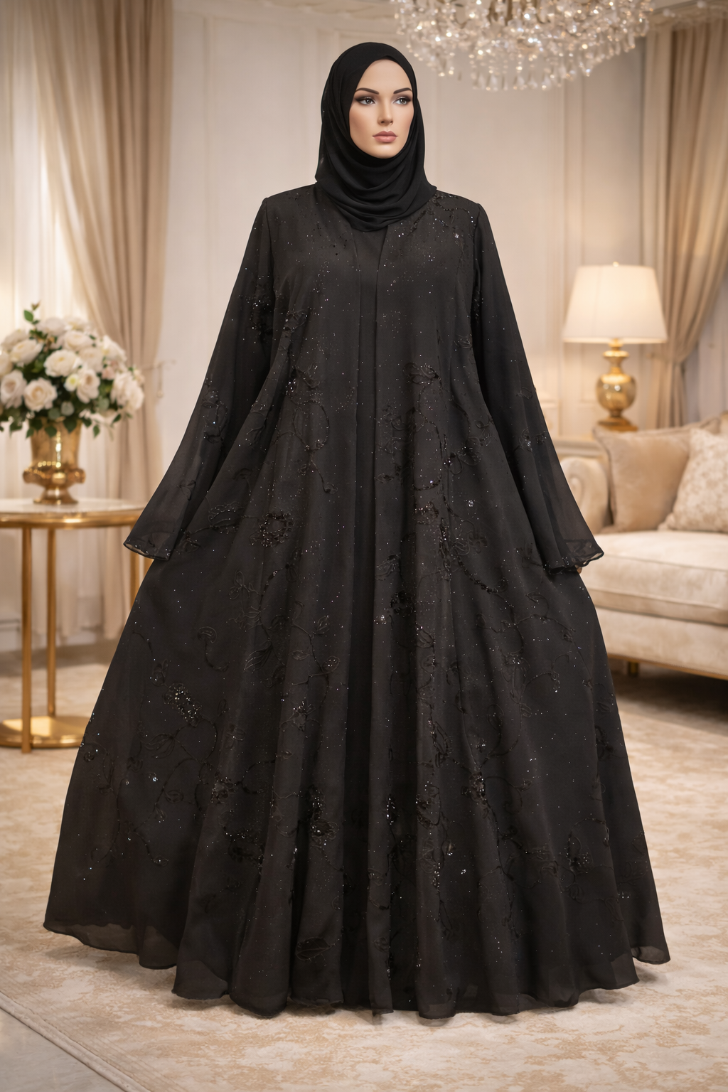 Abaya noire brodée – Élégance subtile & raffinement intemporel