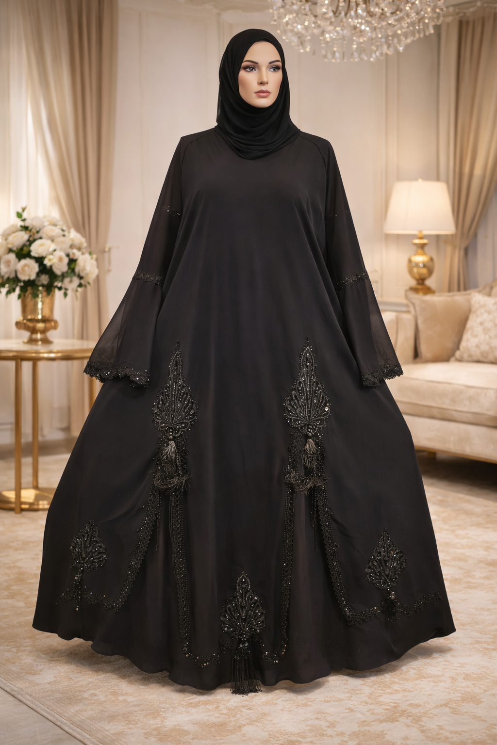 Abaya noire luxe brodée